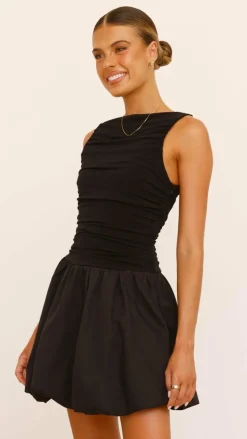 Meera Boat Neck Mini Dress - Black