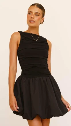 Meera Boat Neck Mini Dress - Black