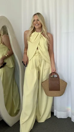 Melinda High Waist Pants - Soft Yellow