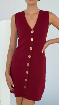 Mikki Button Up Mini Dress - Wine