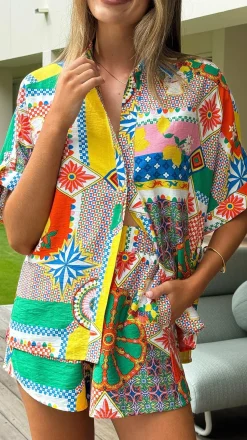 Mila Button Up Shirt - Dazzle Print