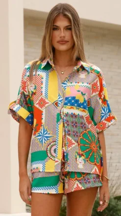 Mila Button Up Shirt - Dazzle Print