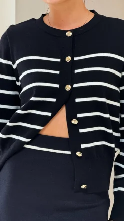 Milano Button Up Jumper - Black/White Stripe