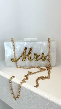 Mrs. Pearla Clutch - White/Gold