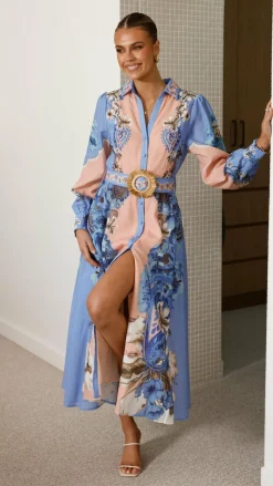 Naliah Long Sleeve Maxi Dress - Willow Blue