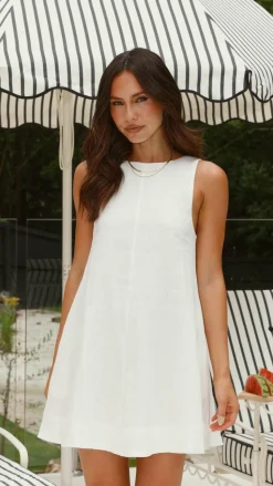 Nemi Linen Dress - White - Nude Lucy