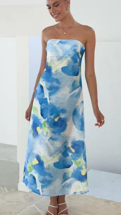 Nora Strapless Maxi Dress - Blue Floral