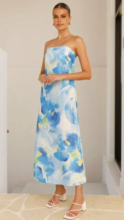 Nora Strapless Maxi Dress - Blue Floral