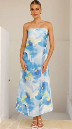 Nora Strapless Maxi Dress - Blue Floral
