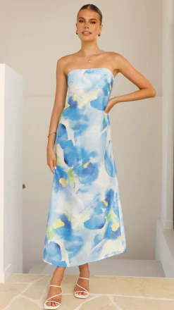 Nora Strapless Maxi Dress - Blue Floral