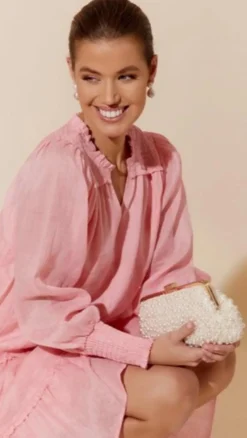 Norma Jean Faux Pearl Clutch - Cream/Gold