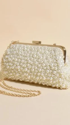 Norma Jean Faux Pearl Clutch - Cream/Gold