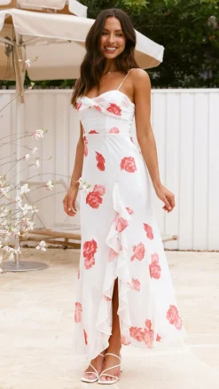 Nylah Midi Dress - White/Red Floral