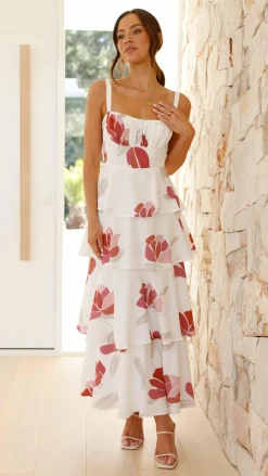 Odilia Maxi Dress - White/Pink Floral