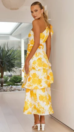 Odilie One Shoulder Maxi Dress - Yellow Floral