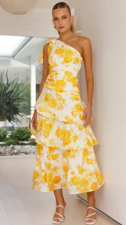 Odilie One Shoulder Maxi Dress - Yellow Floral