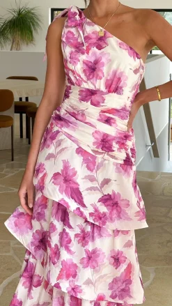 Odilie One Shoulder Maxi Dress - Pink Floral