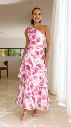 Odilie One Shoulder Maxi Dress - Pink Floral
