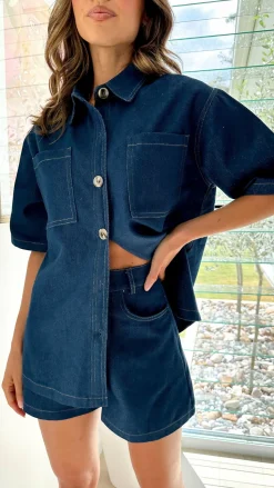 Olivia Shirt and Shorts Set - Dark Denim