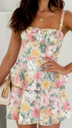 Page Mini Dress - Blush / Yellow Floral