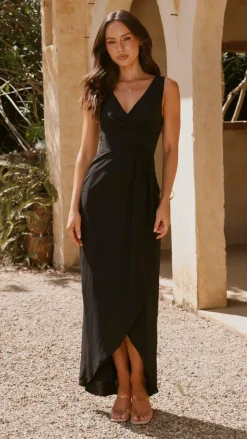 Pamela V Neck Maxi Dress - Black
