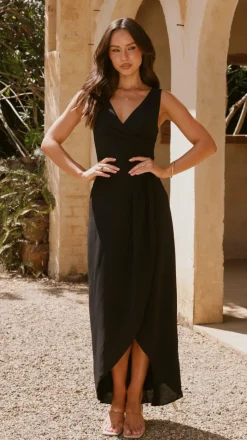 Pamela V Neck Maxi Dress - Black