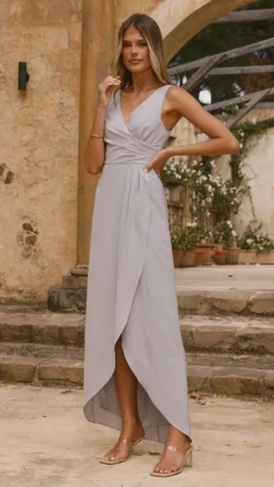 Pamela V Neck Maxi Dress - Silver