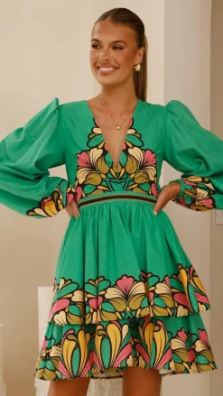 Portugal Long Sleeve Mini Dress - Apple