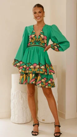 Portugal Long Sleeve Mini Dress - Apple