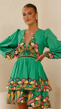 Portugal Long Sleeve Mini Dress - Apple