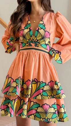 Portugal Long Sleeve Mini Dress - Melon