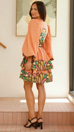 Portugal Long Sleeve Mini Dress - Melon