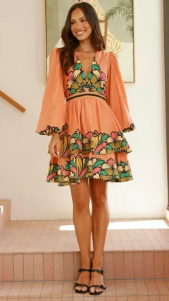 Portugal Long Sleeve Mini Dress - Melon