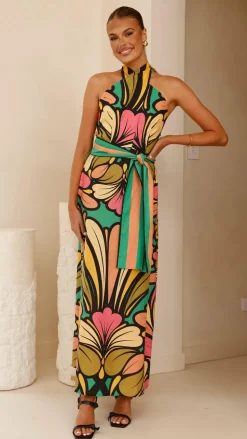 Portugal Twist Halter Maxi Dress - Apple