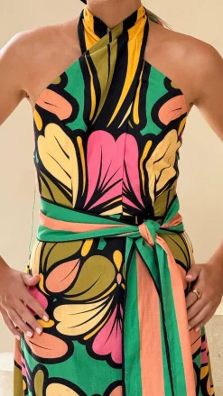 Portugal Twist Halter Maxi Dress - Apple