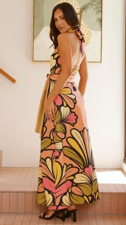 Portugal Twist Halter Maxi Dress - Melon