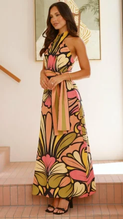 Portugal Twist Halter Maxi Dress - Melon