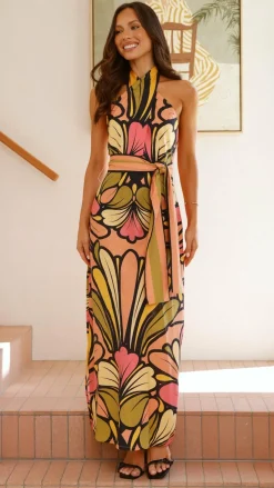 Portugal Twist Halter Maxi Dress - Melon