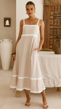 Raelynn Midi Dress - Beige/White