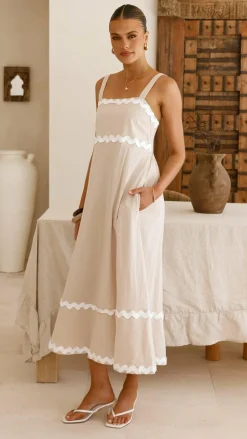 Raelynn Midi Dress - Beige/White