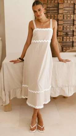 Raelynn Midi Dress - Beige/White