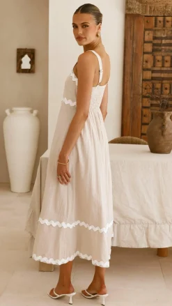 Raelynn Midi Dress - Beige/White