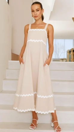 Raelynn Midi Dress - Beige/White
