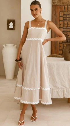 Raelynn Midi Dress - Beige/White