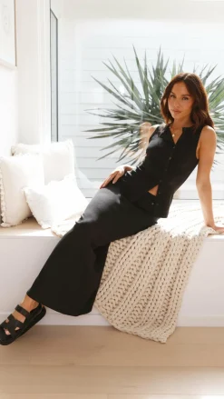 Rahela Button Top and Maxi Skirt Set - Black