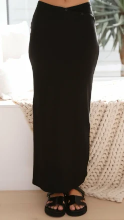 Rahela Button Top and Maxi Skirt Set - Black