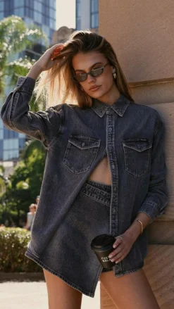 Rollas Classic Denim Shirt - Black Stone