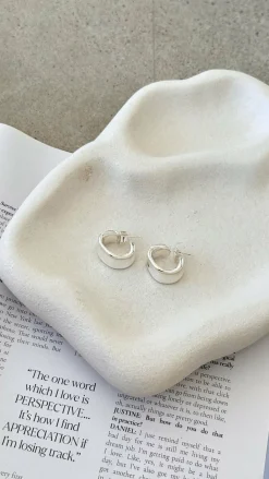 Rolled Edge Mini Wide Hoops - Silver