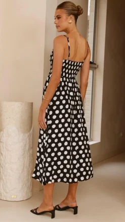 Roma Midi Dress - Black/ White Spot