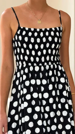 Roma Midi Dress - Black/ White Spot
